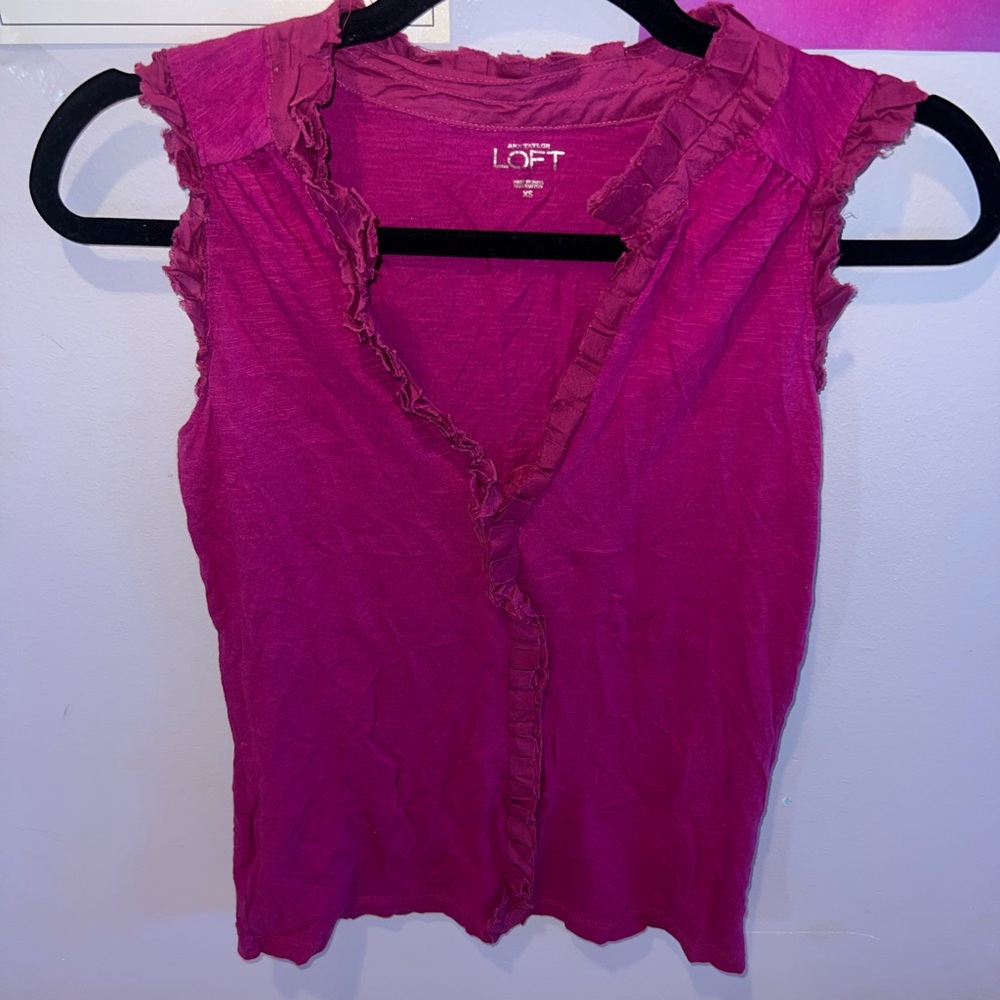 Loft pinkish purple blouse with ruffles